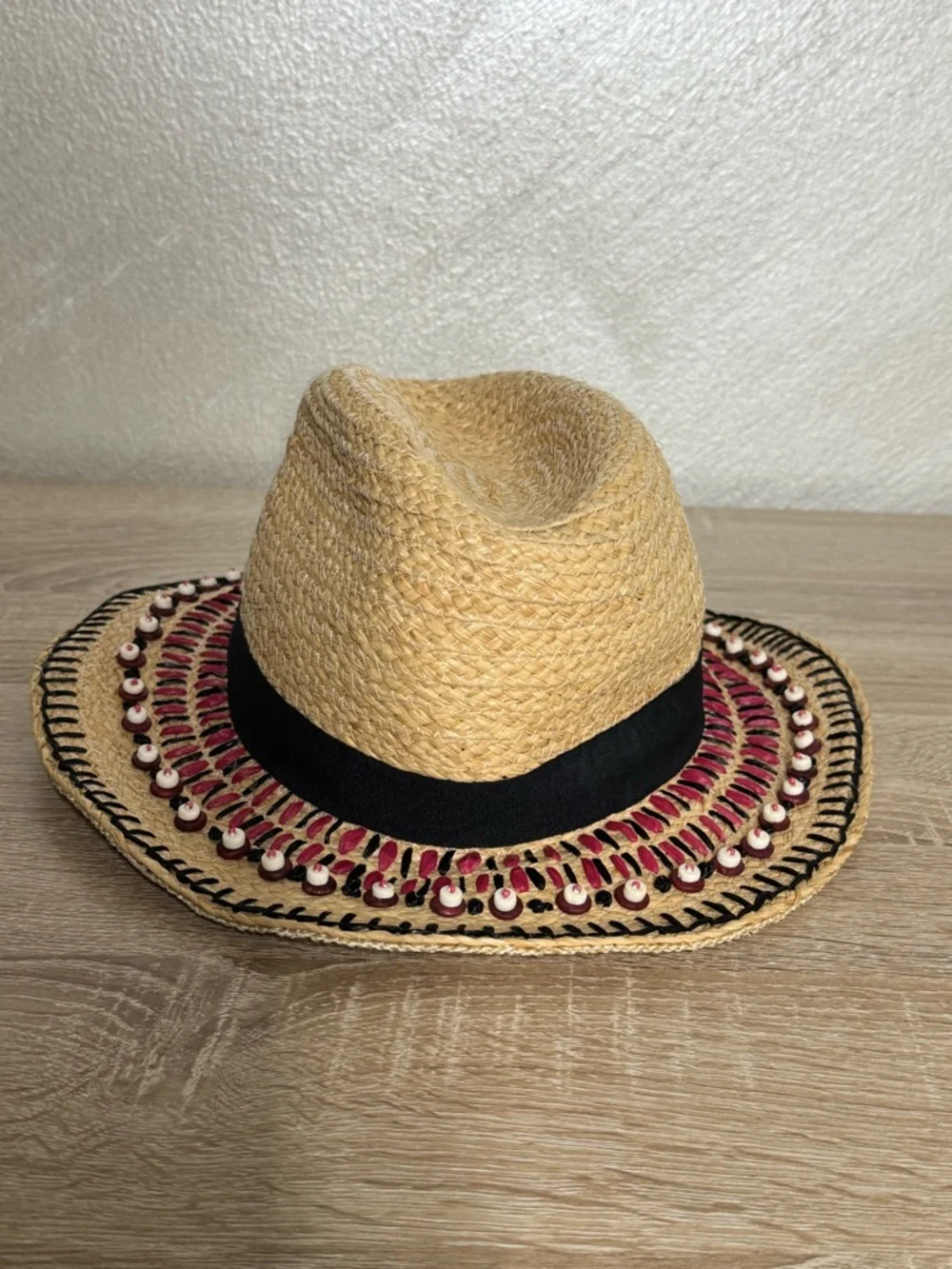 Tory Burch natural straw panama fedora boho hat OS